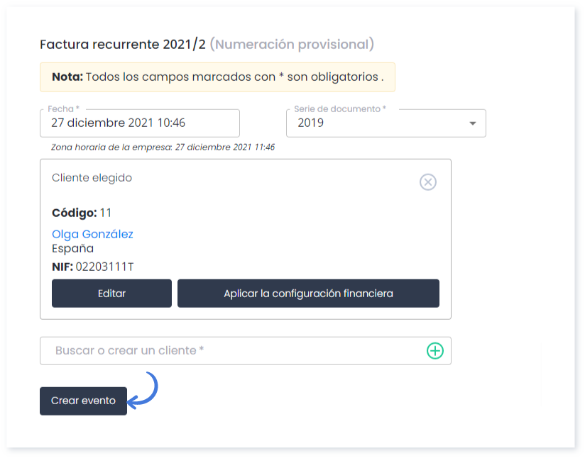 Crear factura recurrente