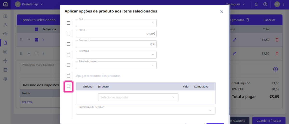 aplicar isenção produtos 7