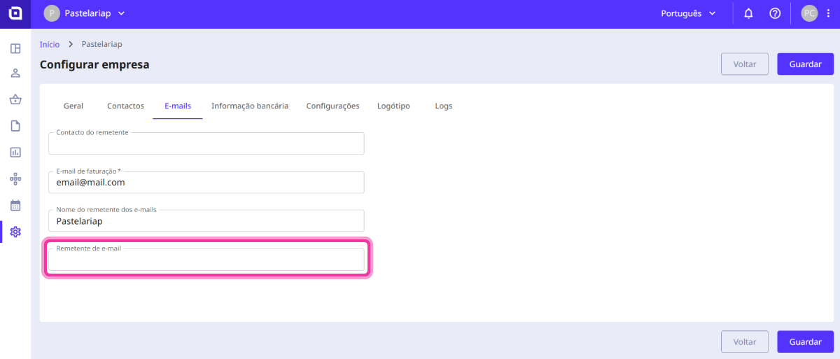 Configuração do remetente dos e-mails 3
