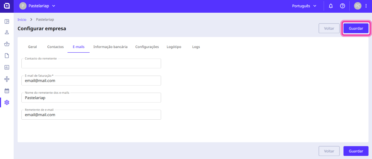 Configuração do remetente dos e-mails 4