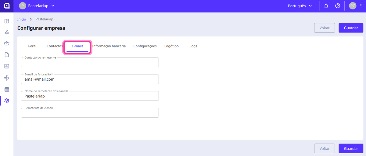 Configuração do remetente dos e-mails 2