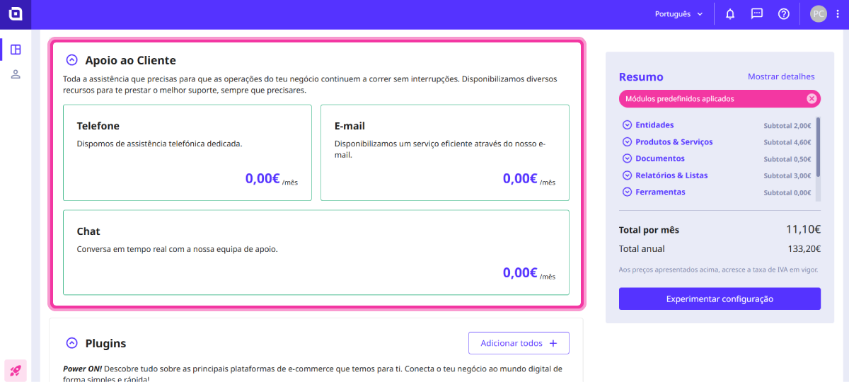 Como usar o configurador do Moloni ON 11