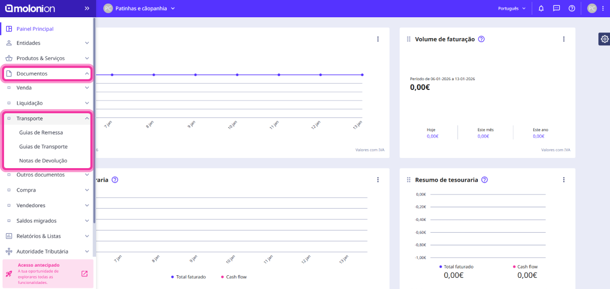 Como inserir o código de um documento de transporte 1