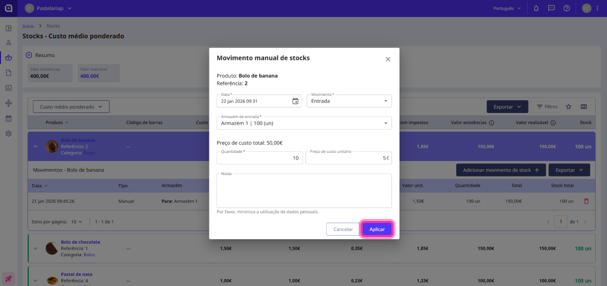 How to add stock movements 17