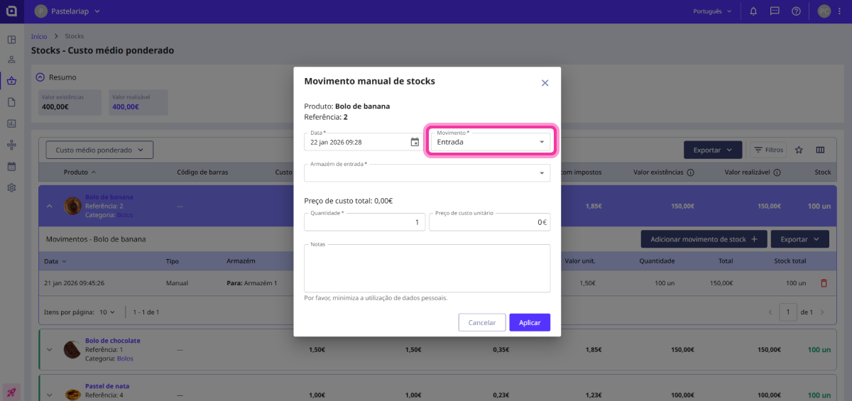 How to add stock movements 13