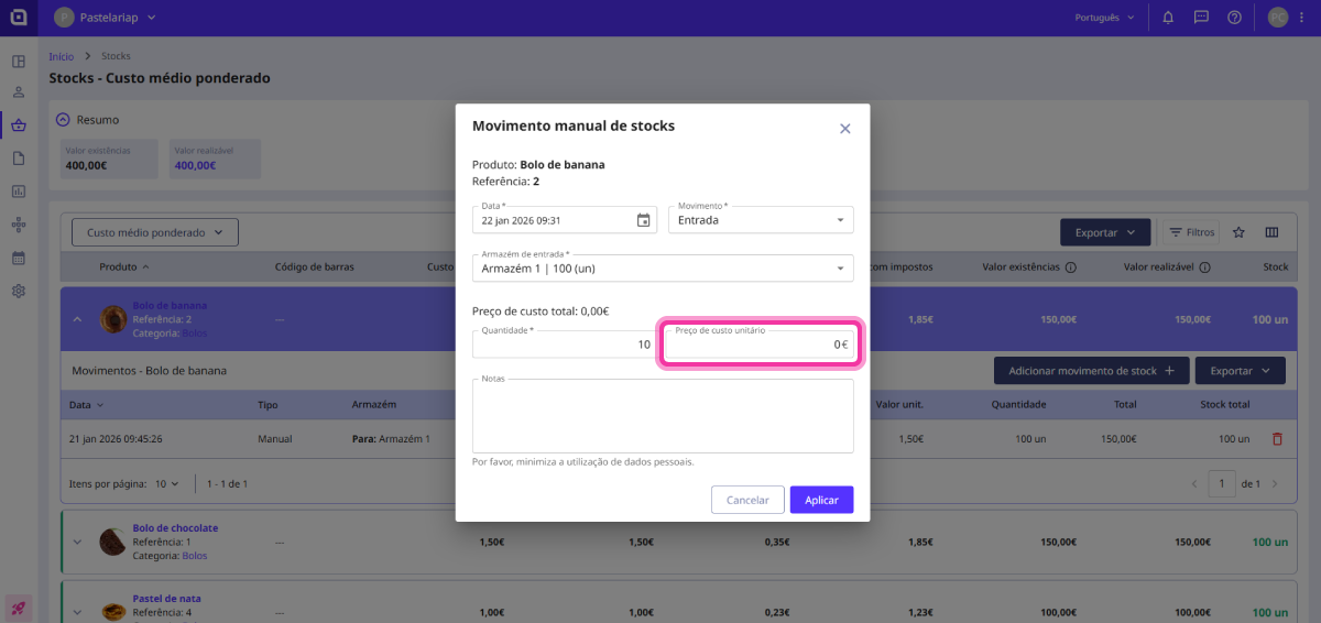 How to add stock movements 16