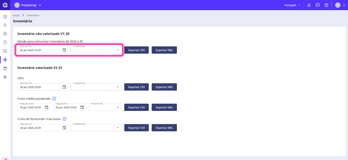 Como exportar um ficheiro de inventário 2
