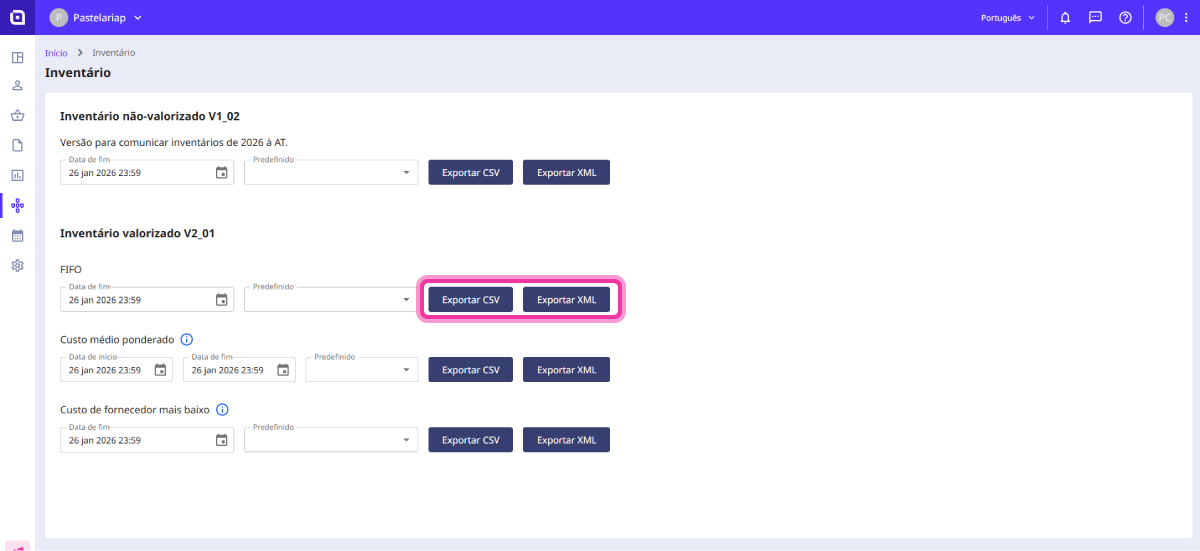Como exportar um ficheiro de inventário 5