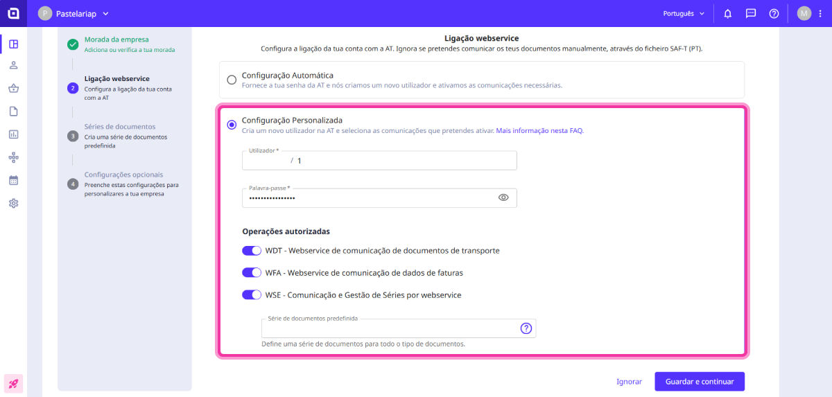 Configurações rápidas para a emissão de documentos 3