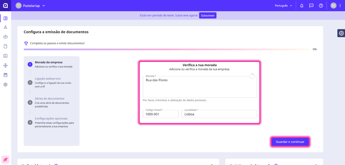 Configurações rápidas para a emissão de documentos 1