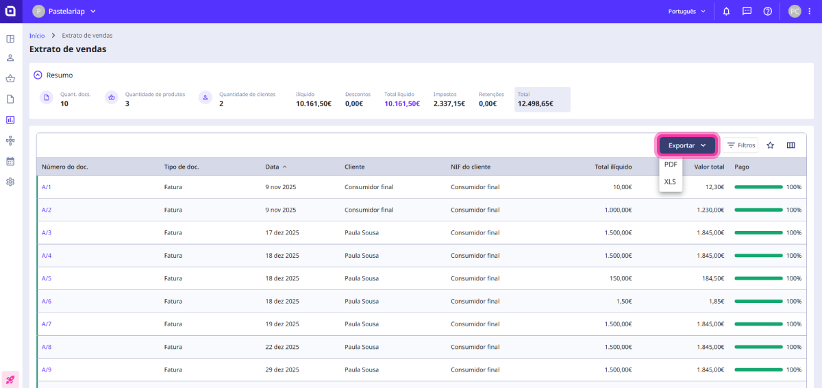 Como consultar e exportar um extrato de vendas 4