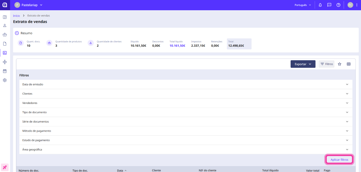 Como consultar e exportar um extrato de vendas 6