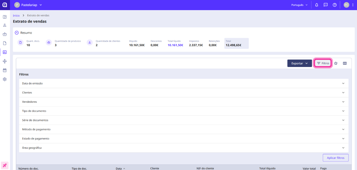 Como consultar e exportar um extrato de vendas 5