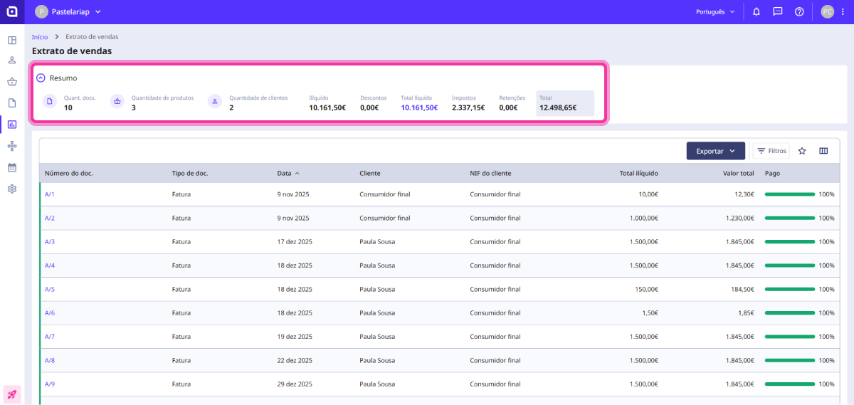 Como consultar e exportar um extrato de vendas 2