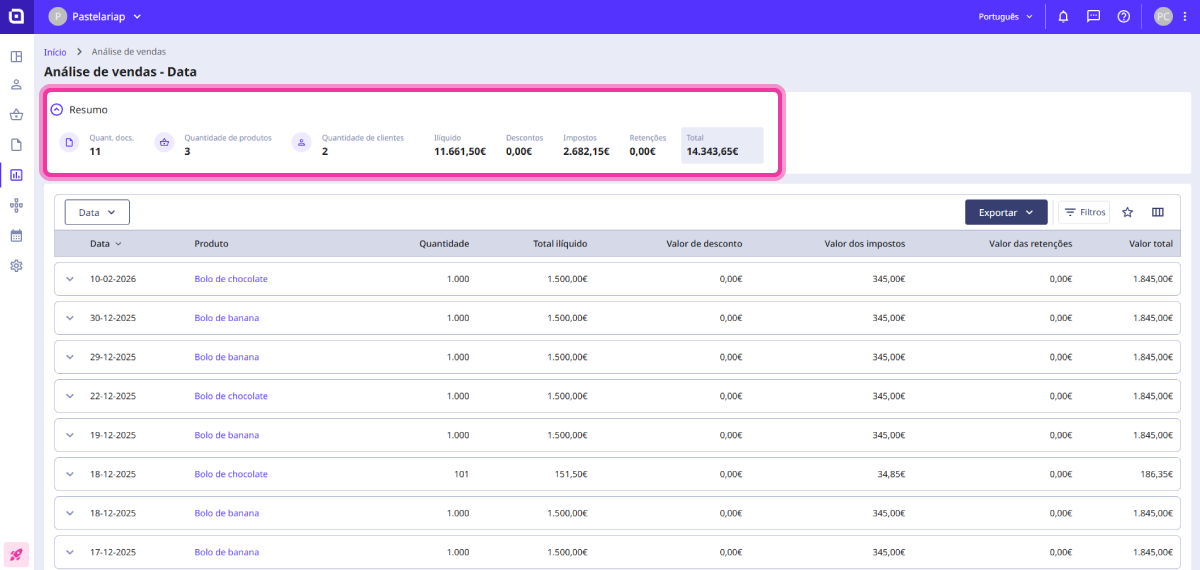 Como consultar e exportar uma análise de vendas 2