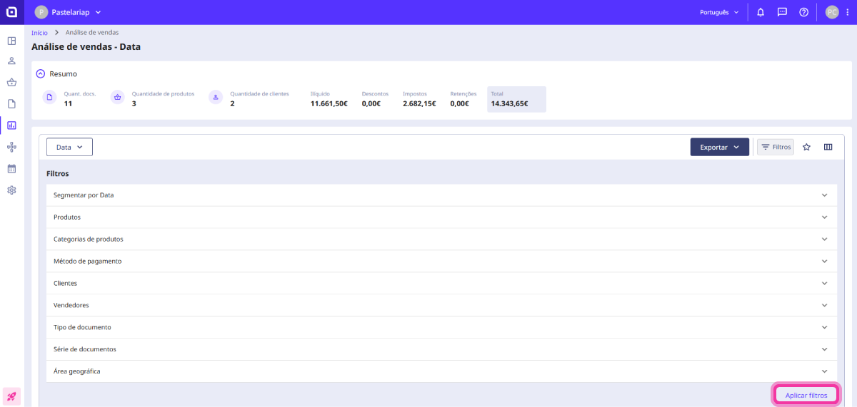 Como consultar e exportar uma análise de vendas 7