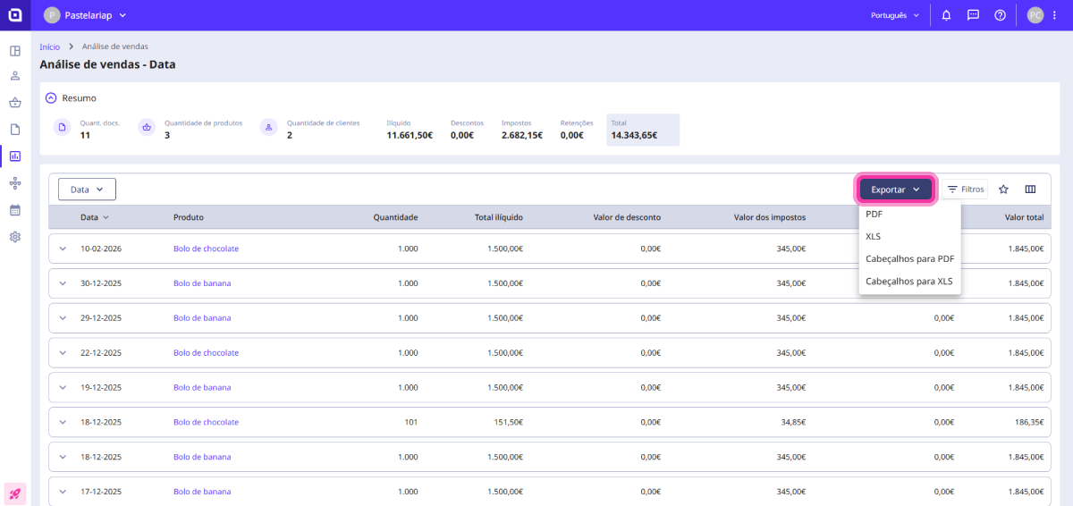 Como consultar e exportar uma análise de vendas 5
