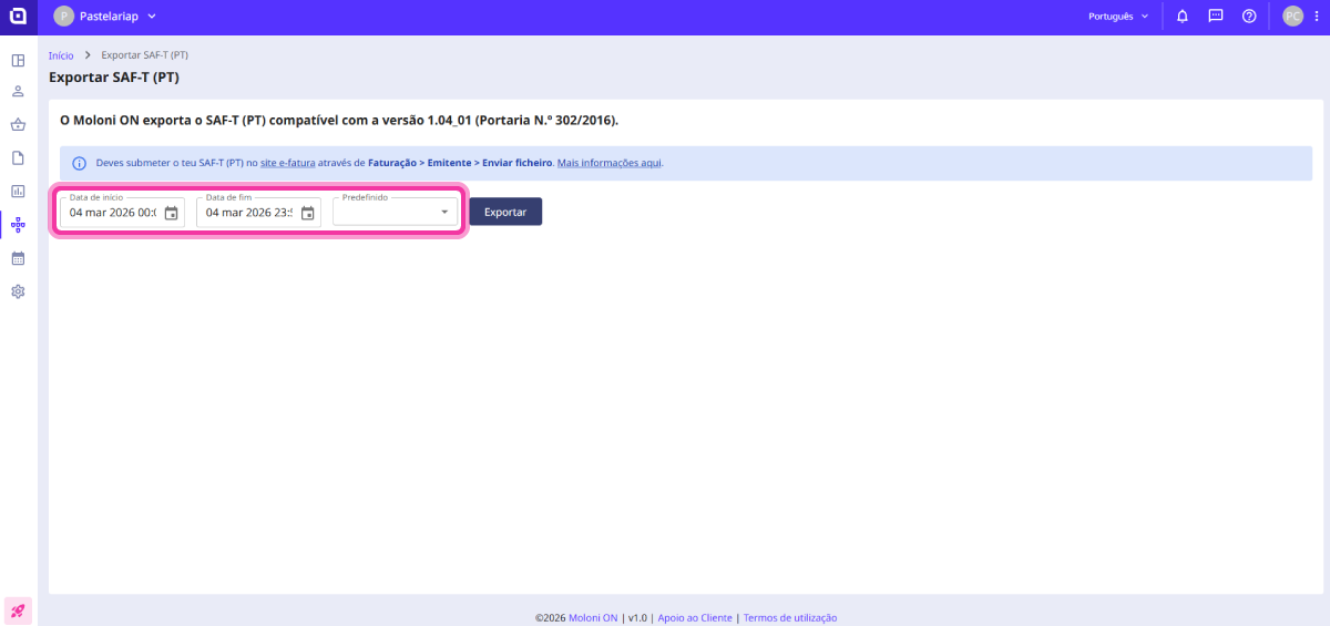 Como exportar um ficheiro SAF-T (PT) 2