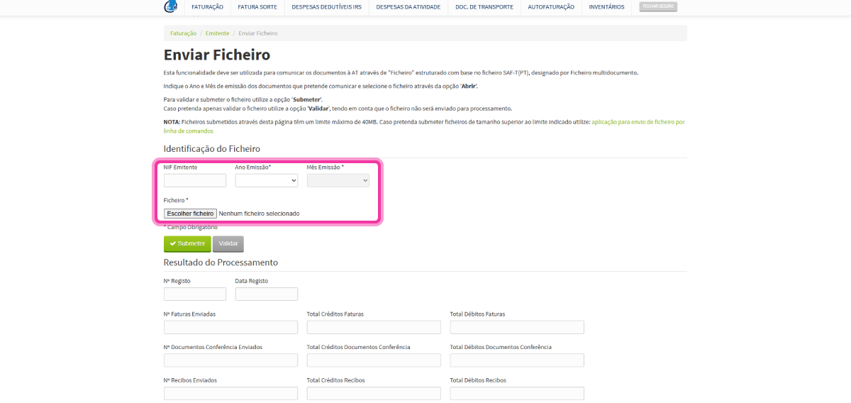How to submit my SAF-T(PT) file on the AT website 4