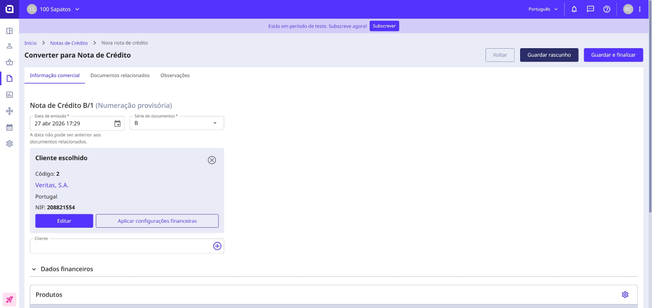 Como converter uma fatura numa nota de crédito parcial 5