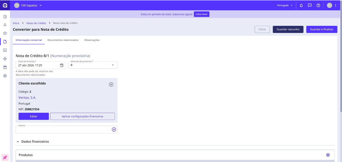 Como converter uma fatura numa nota de crédito 5