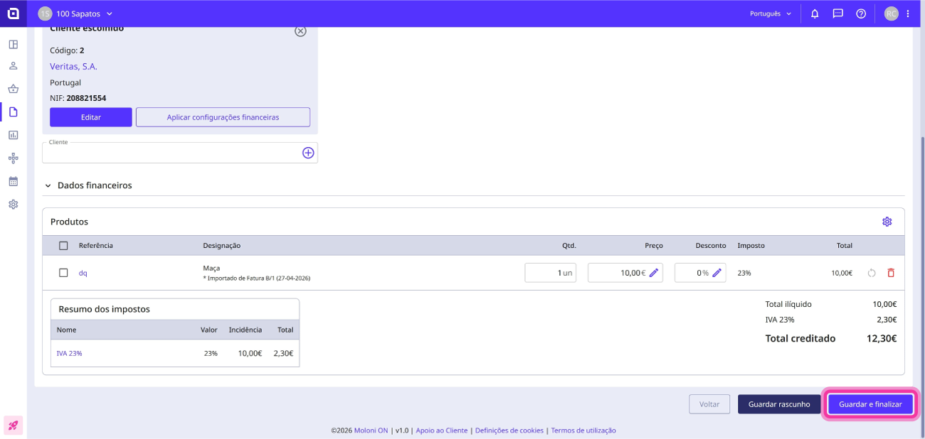 Como converter uma fatura numa nota de crédito 6