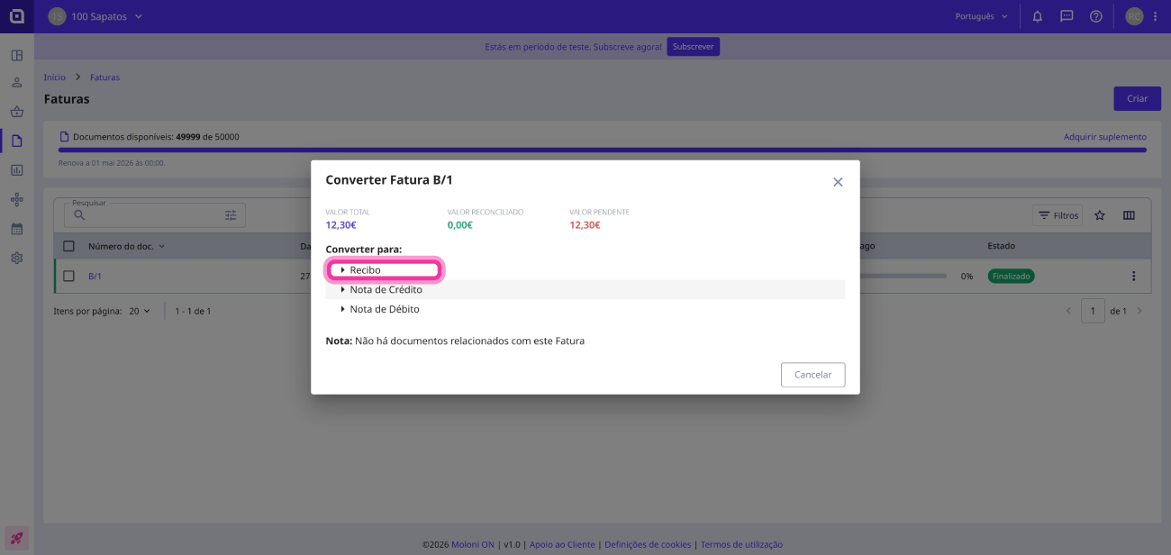 Como converter uma fatura num recibo 4