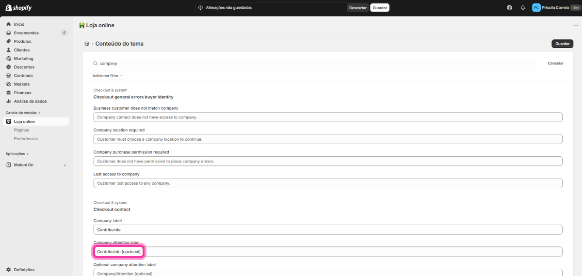 Como configurar o campo contribuinte 11