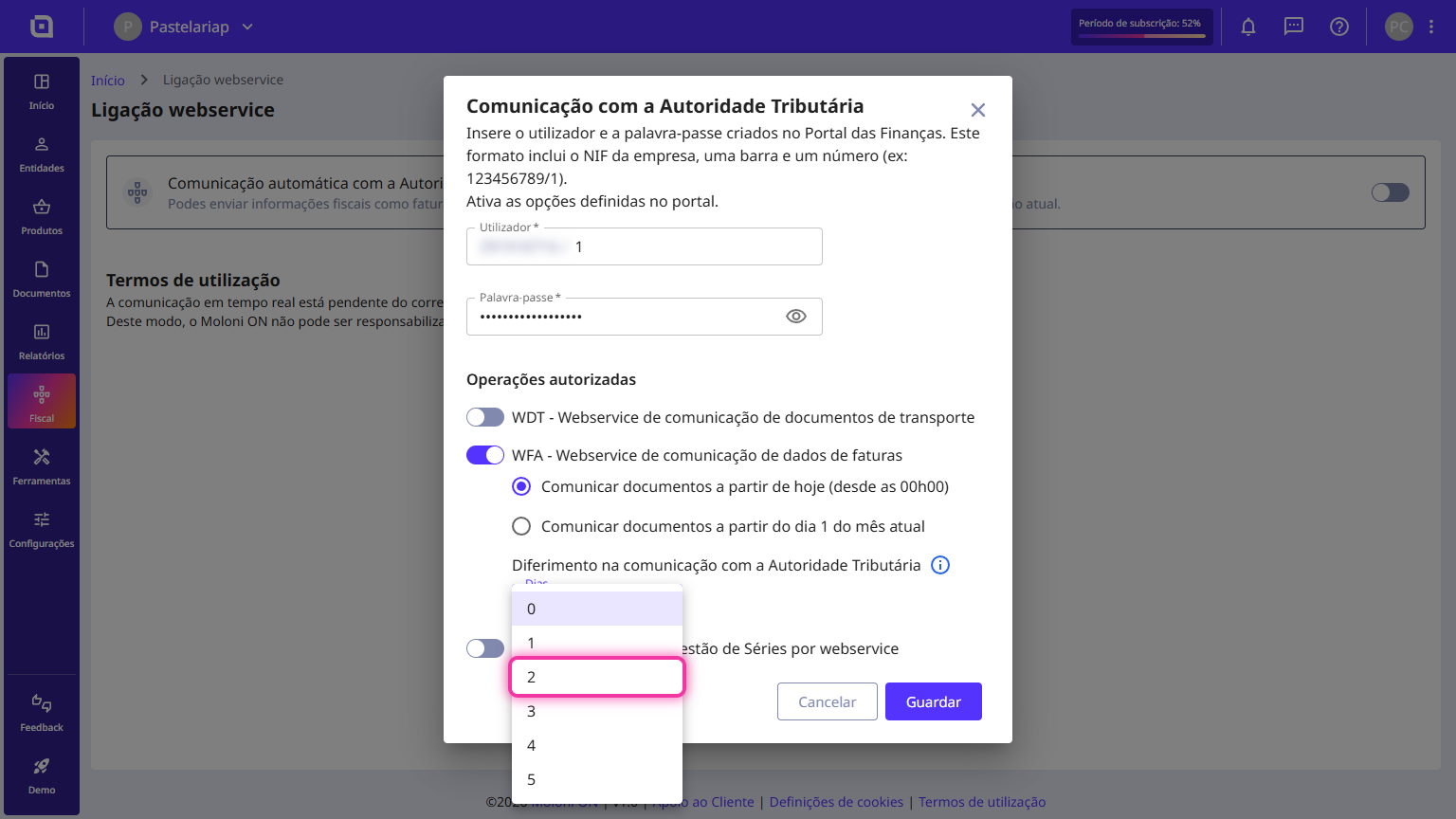Configurar o envio em diferido dos documentos à AT 6