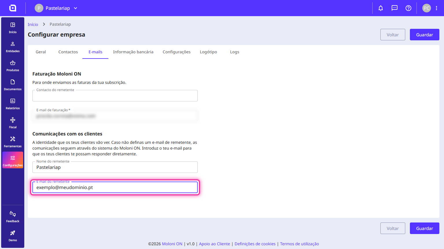 Como configurar o remetente dos e-mails 3