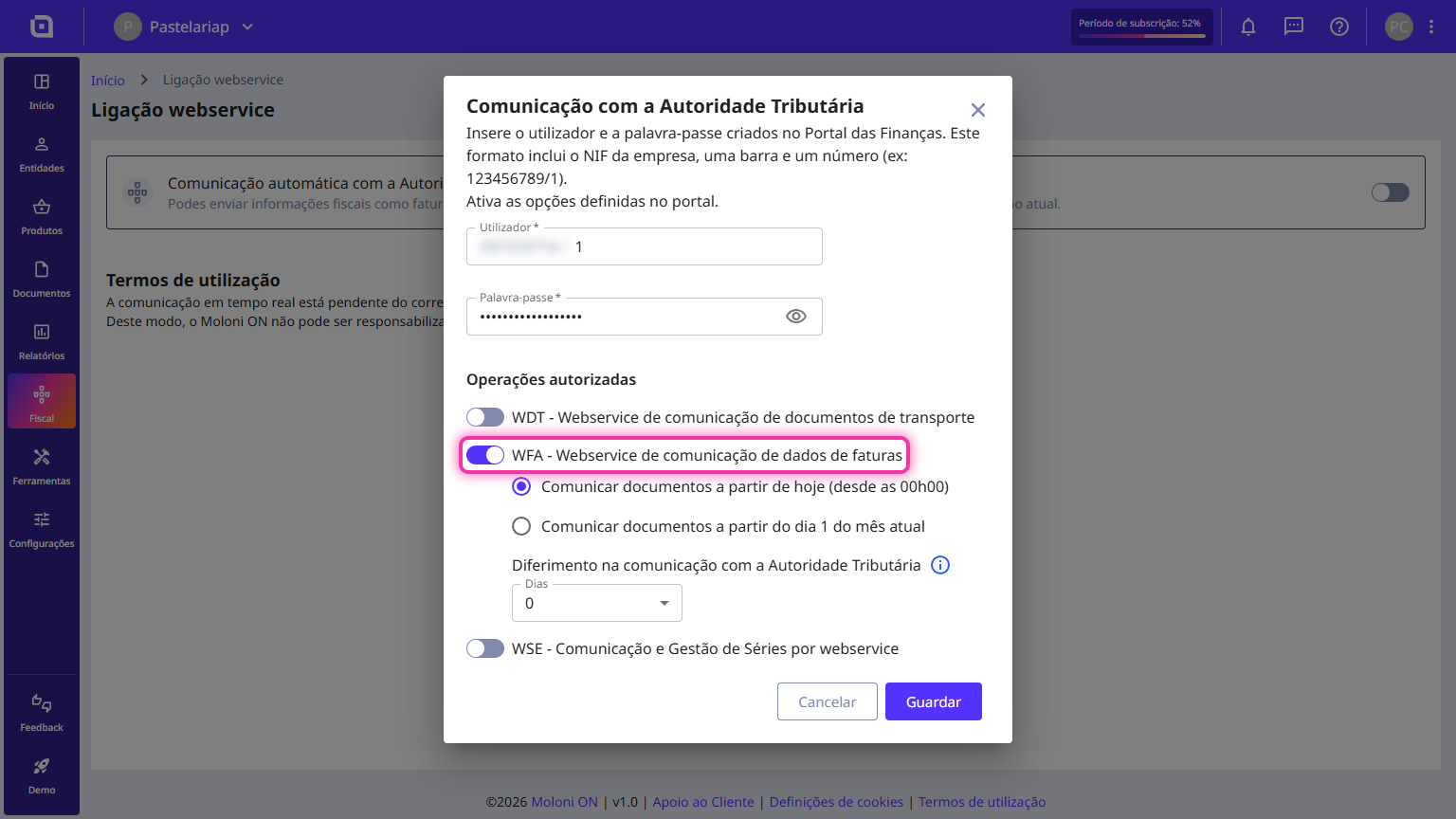 Configurar o envio em diferido dos documentos à AT 4
