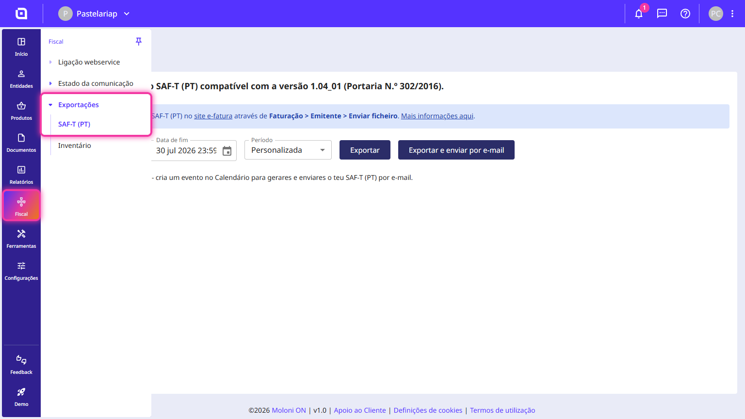 Como exportar um ficheiro SAF-T (PT) 1