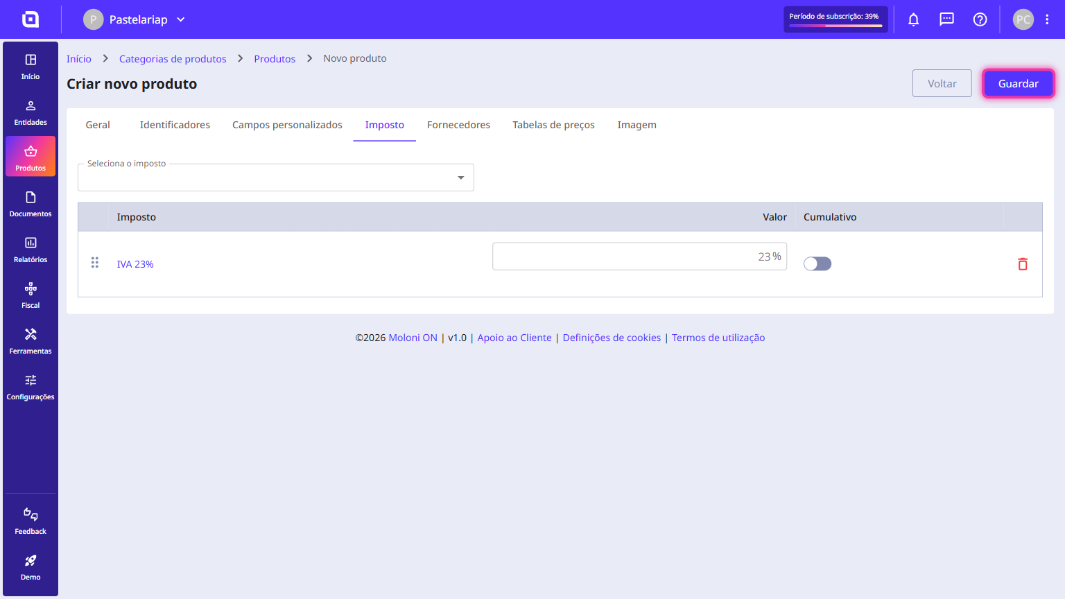 Product form with the Save button highlighted in the top right corner