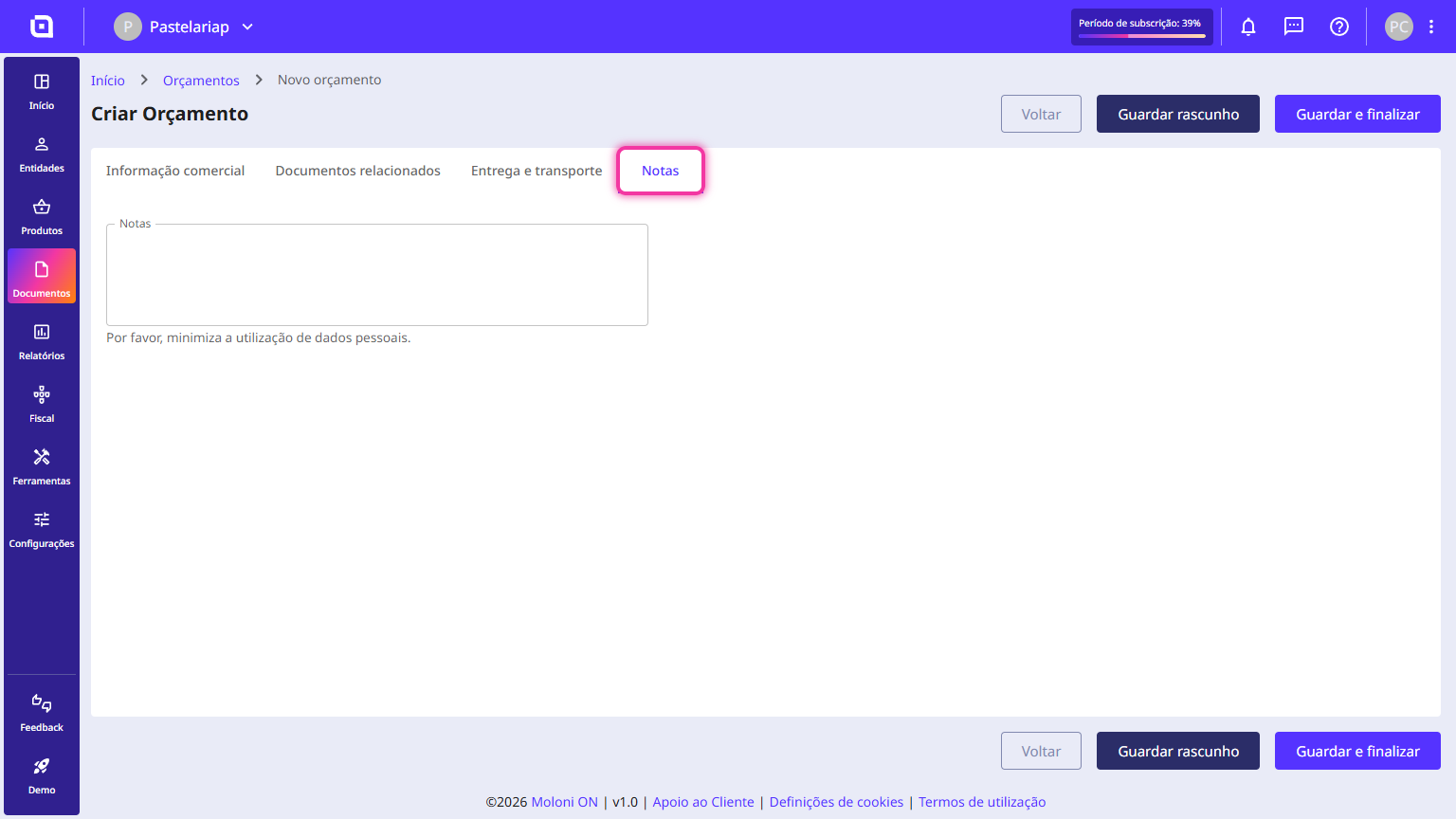 Notes tab highlighted, with the field to write additional information.