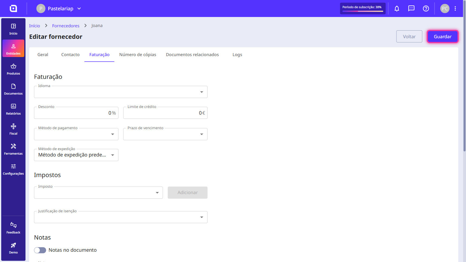 Save button highlighted in the top right corner of the supplier record.