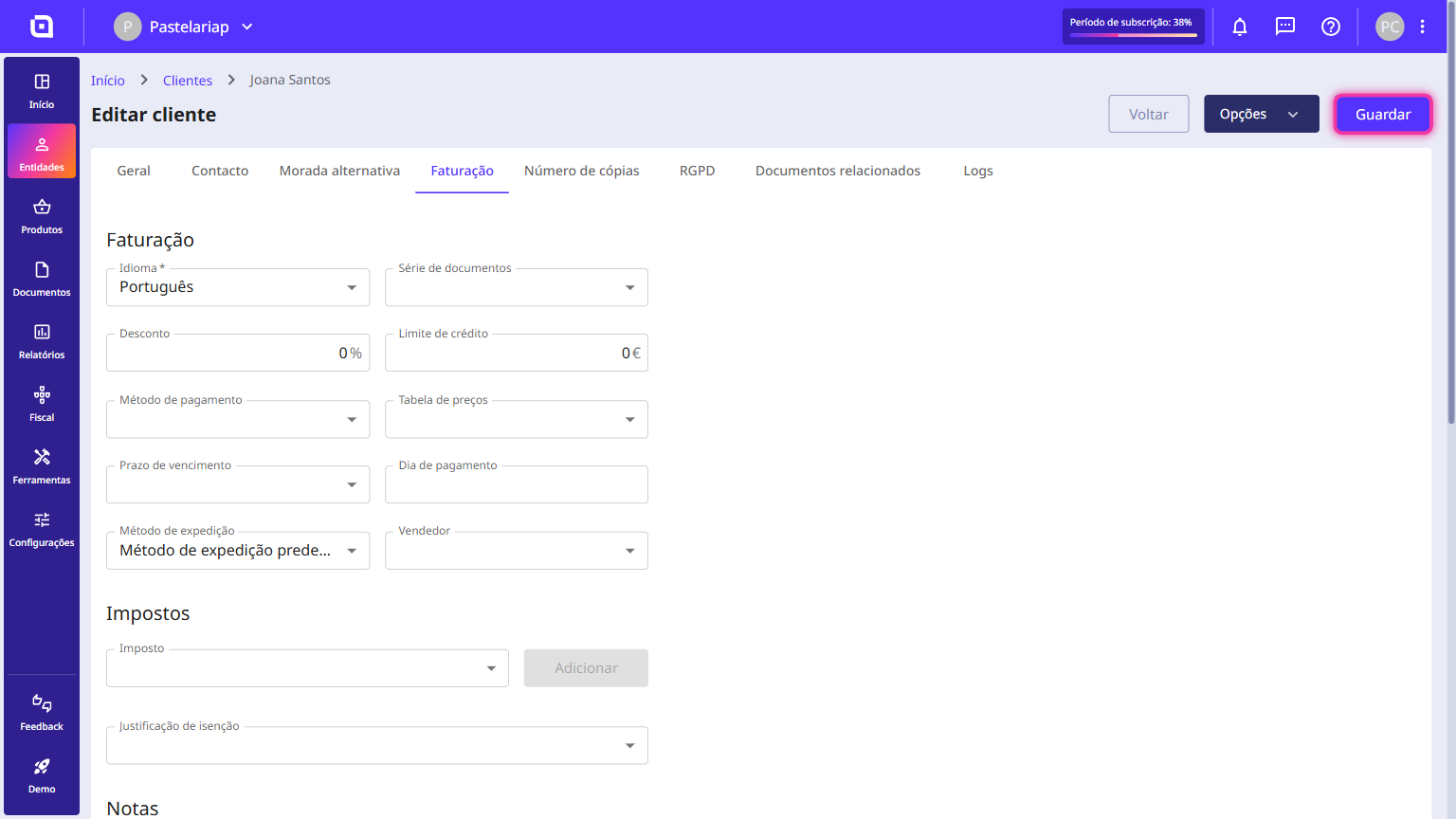 Save button highlighted in the top right corner of the customer record.