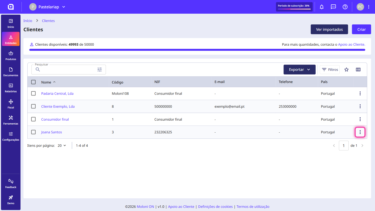 Customer list with the three-dot icon highlighted on the customer's row.