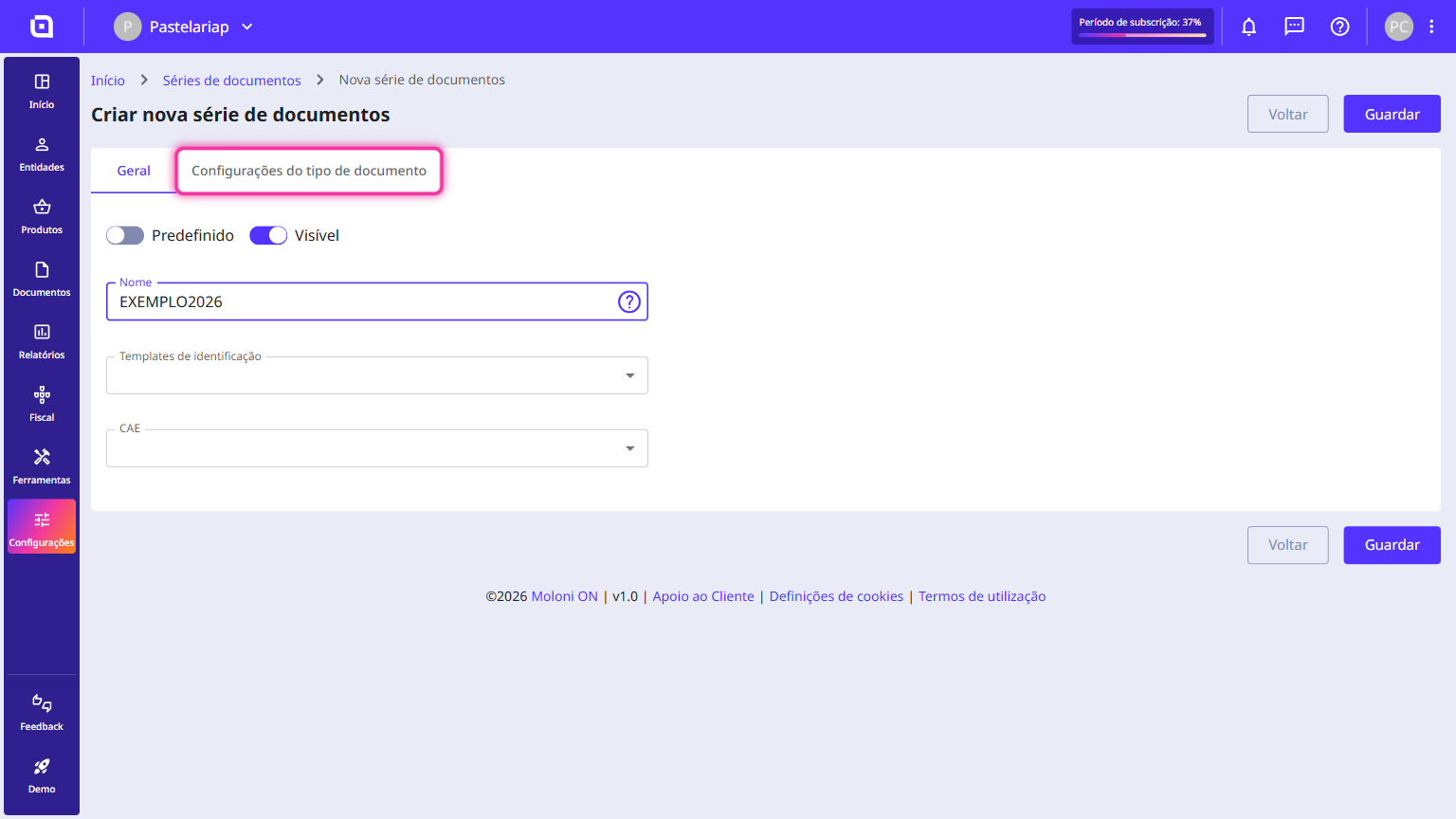 New document set form with the Document type configuration tab highlighted