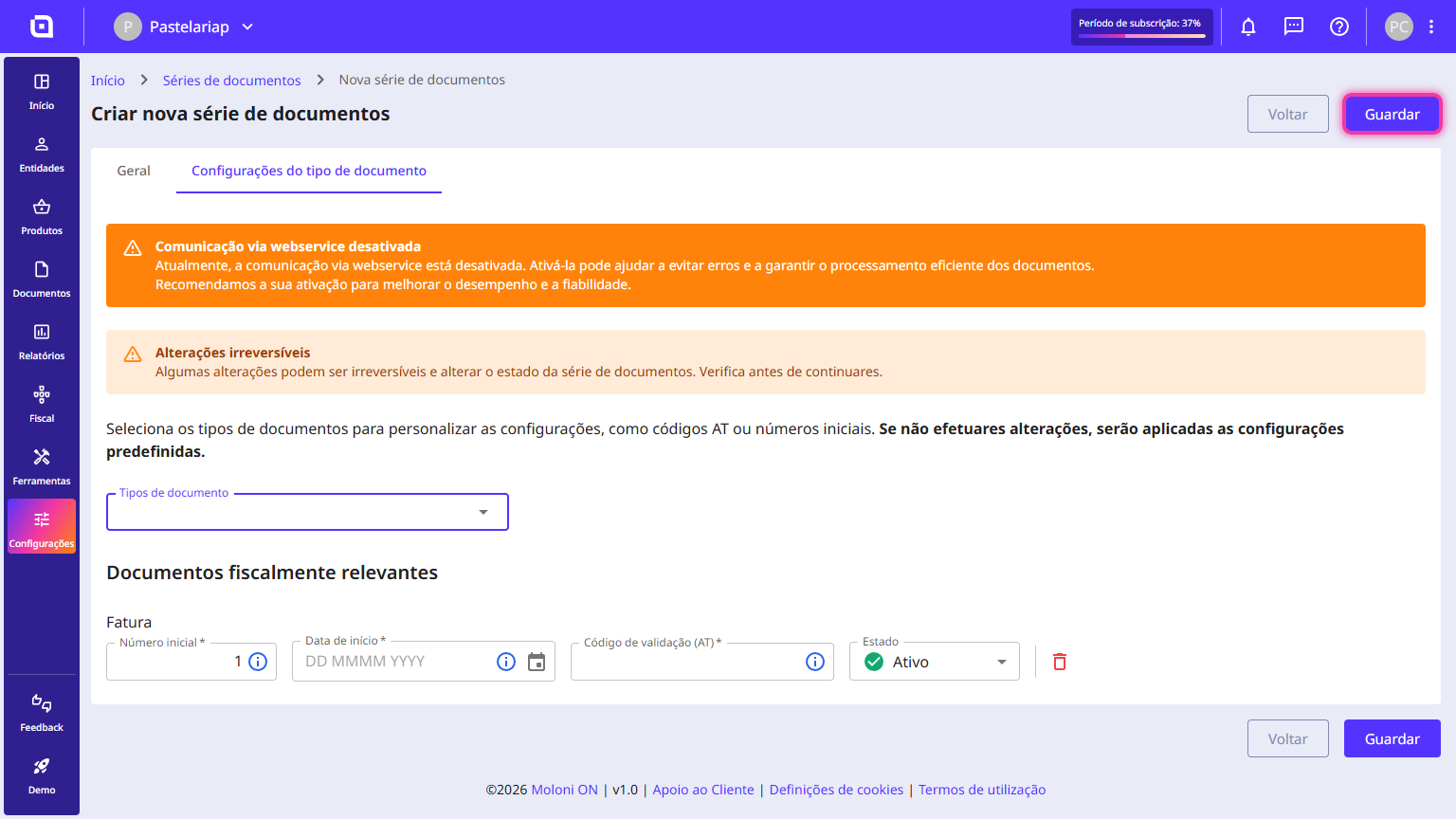 New document set form with the Save button highlighted