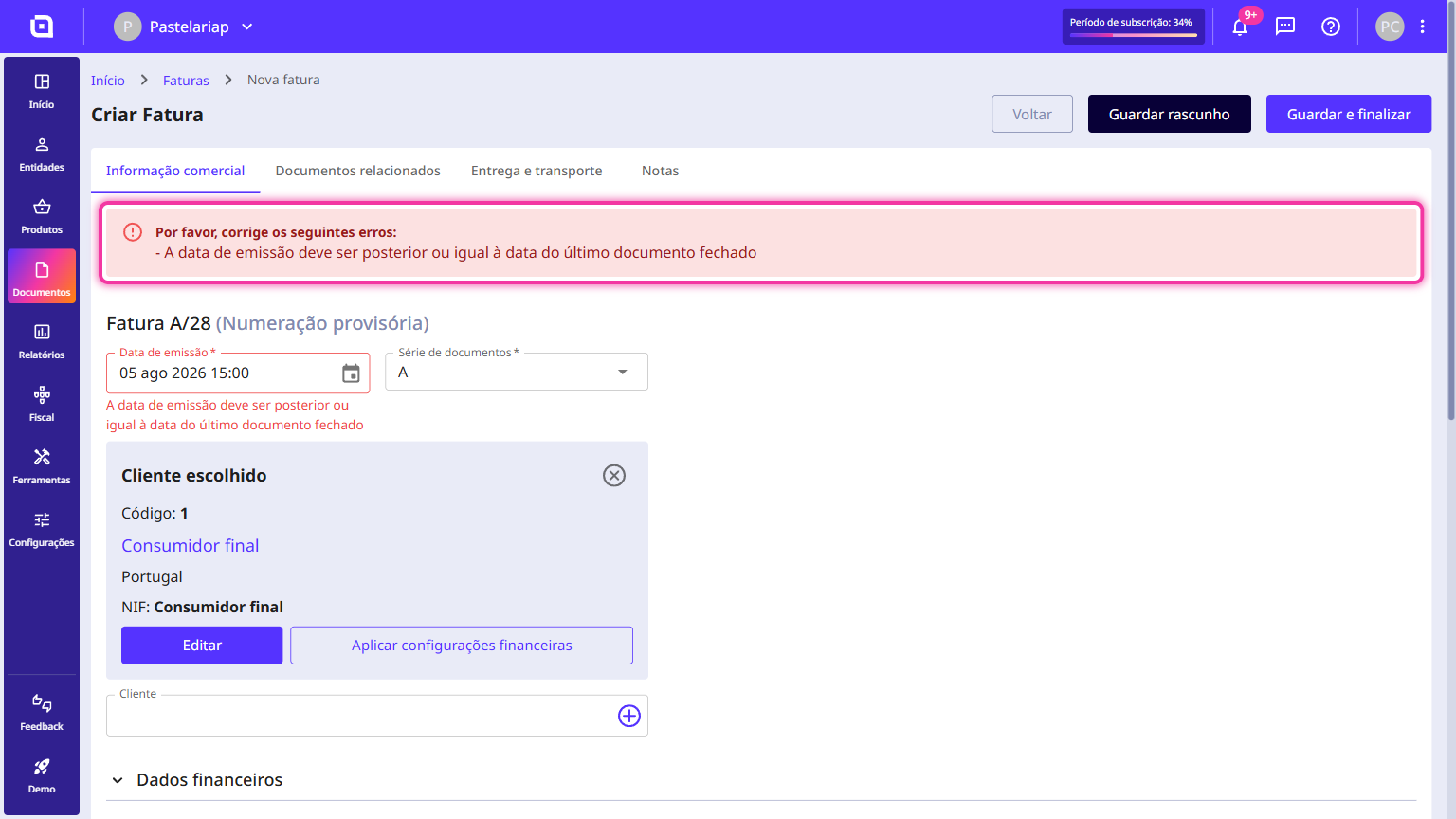 Como emitir um documento com uma data mais antiga 2